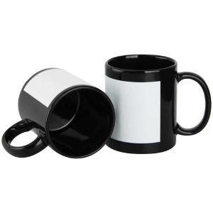 Black Ceramic Mugs with Printable Area - Image 1