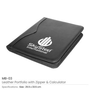 Leather Portfolio with Zipper and Calculator - Image 4