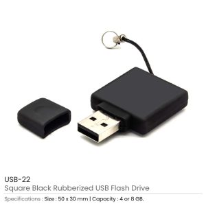 Square Black Rubberized USB Flash Drives - Image 4