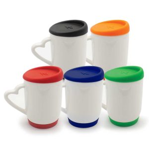 White Ceramic Mugs with Silicone Cap and Base - Image 1