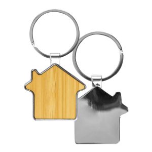 Bamboo & Metal Keychain House Shaped - Image 1