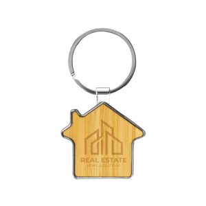 Bamboo & Metal Keychain House Shaped - Image 2