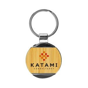 Round Bamboo & Metal Keychains 32mm - Image 2