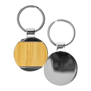 Round Bamboo & Metal Keychains 32mm - Image 1