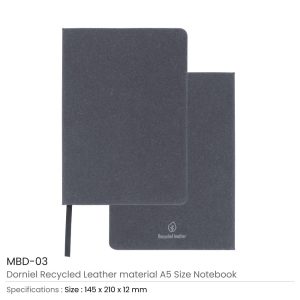 Dorniel A5 Notebooks with Recycled Leather Cover - Image 3