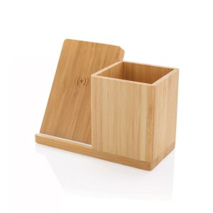 Bamboo Pen Holder with 10W Wireless Charger - Image 1