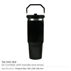 Tumbler with Handle and Straw SS Double Wall 900ml - Image 5