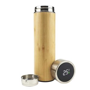 Bamboo Flask with Temperature Display - Image 1