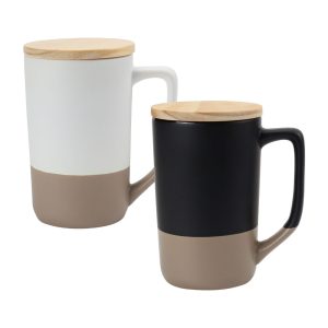 Two-toned Ceramic Mugs with Clay Bottom, Bamboo Lid - Image 1