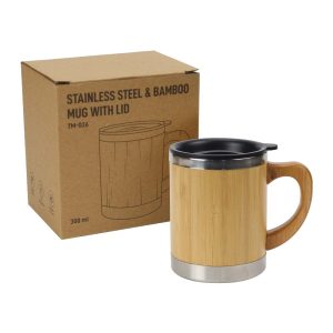 Bamboo and Stainless Steel Coffee Travel Mug with Handle and Lid - Image 7