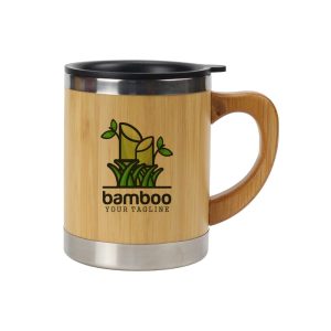 Bamboo and Stainless Steel Coffee Travel Mug with Handle and Lid - Image 2