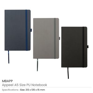 Appeel A5 PU Notebooks with Elastic Band Pen Loop Bookmark - Image 3