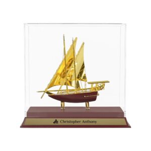 UAE Golden Dhow Memento in Wooden Base and Acrylic Case - Image 2