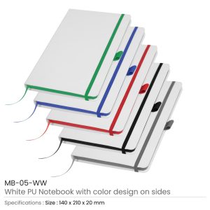 White PU Leather Cover A5 Notebooks Band Bookmark Loop - Image 3