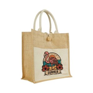 Eco-Friendly Jute Bags with Front Cotton Pocket & Button Closure - Image 2