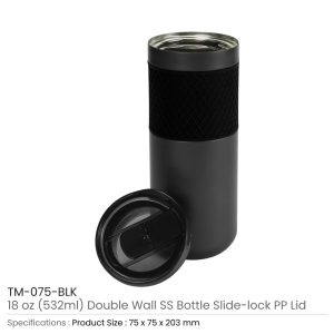 Double Wall SS Bottles Slide-Lock PP Lid 532ml - Image 3