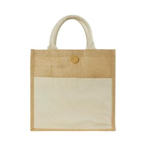 Eco-Friendly Jute Bags with Front Cotton Pocket & Button Closure - Image 1