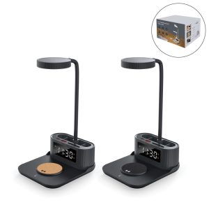 Desk Lamp with 15W Wireless Charger, Clock and Pen Holder - Image 1