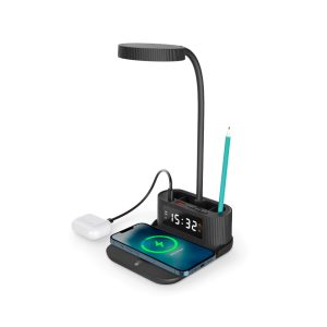 Desk Lamp with 15W Wireless Charger, Clock and Pen Holder - Image 2