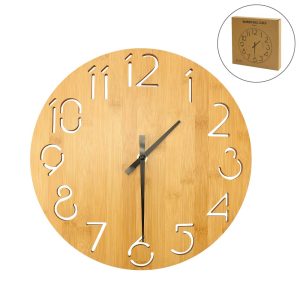 Round Bamboo Wall Clock, 28 cm Dia, Type Analog - Image 1