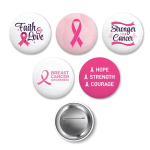 Breast Cancer Awareness Logo Button Badges in Aluminum - Image 1