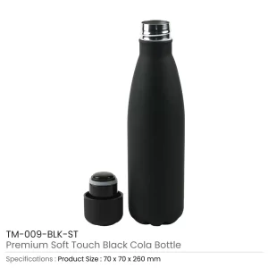 Premium Soft Touch Black Cola Bottles in Stainless Steel 500ml - Image 3