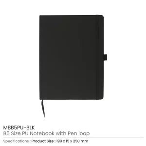 PU Notebooks B5 Size with Pen Loop, Ribbon Bookmark and Elastic Band - Image 7