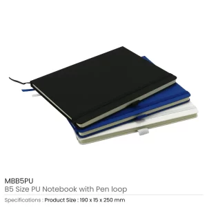 PU Notebooks B5 Size with Pen Loop, Ribbon Bookmark and Elastic Band - Image 3