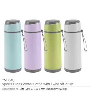 Sports Glass Bottles 500ml Twist off Lid and Carry Handle - Image 4