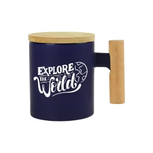 Ceramic Coffee Mugs with Bamboo Handle and Lid 380ml - Image 2