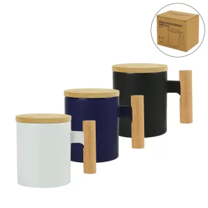 Ceramic Coffee Mugs with Bamboo Handle and Lid 380ml - Image 1