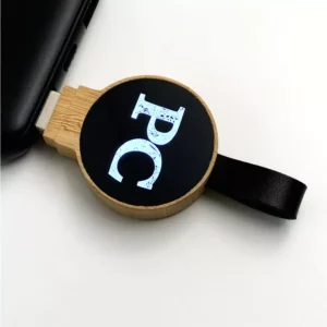 Bamboo Round LED Logo USB with Strap 64GB V. 3.0 - Image 7