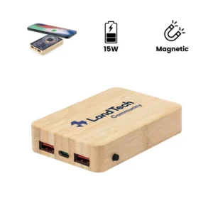 Magnetic Fast Wireless Powerbank 15W in Bamboo Casing - Image 2