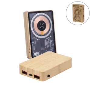 Magnetic Fast Wireless Powerbank 15W in Bamboo Casing - Image 1