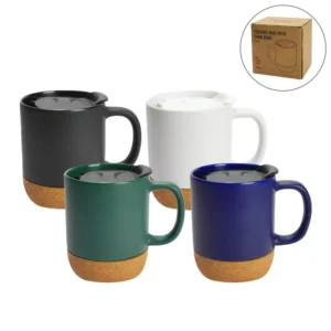 Ceramic Mugs with Lid and Cork Base 385 ml - Image 1